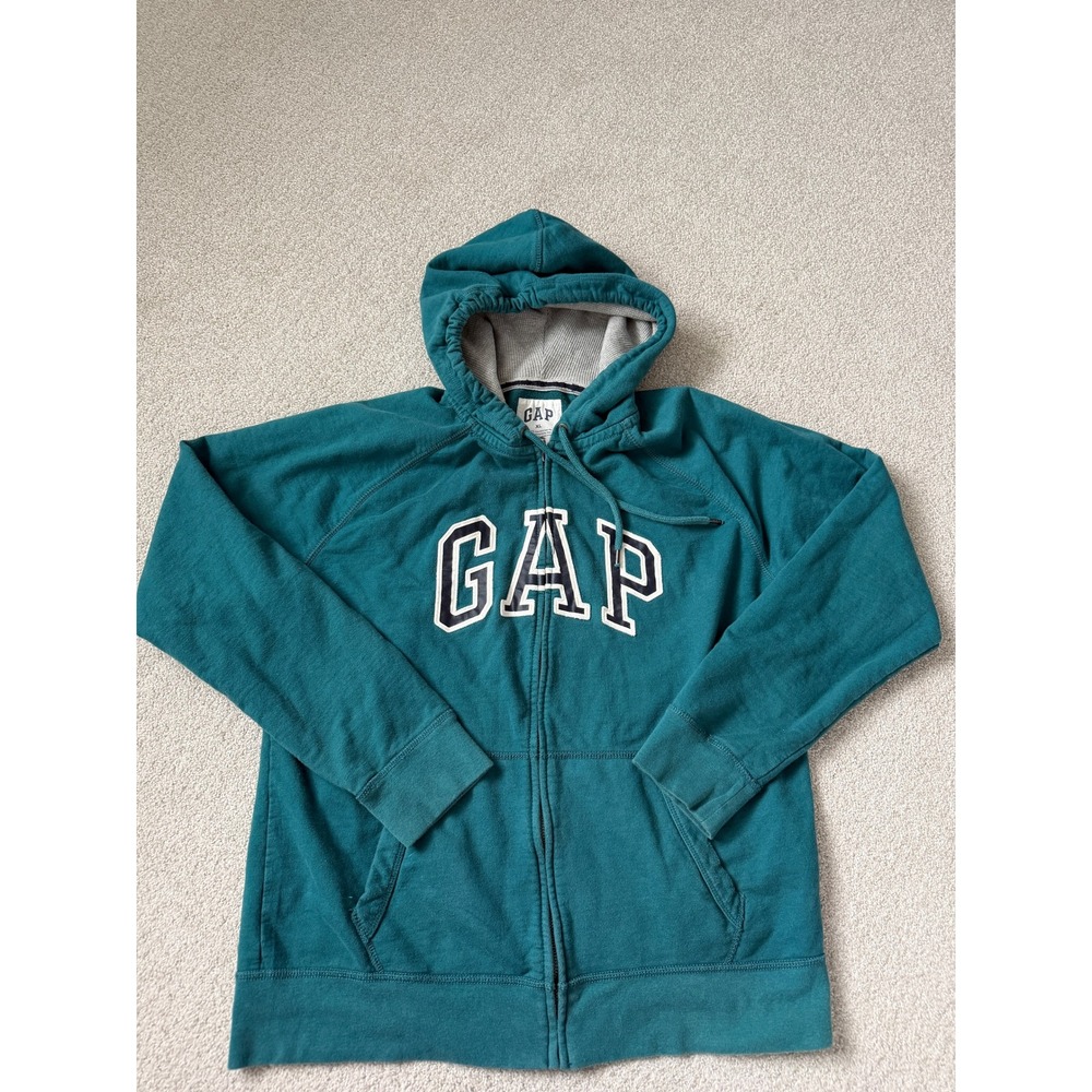 Gap Classic Full Zip Hoodie Size XL Teal Green Embroidered Logo Y2k